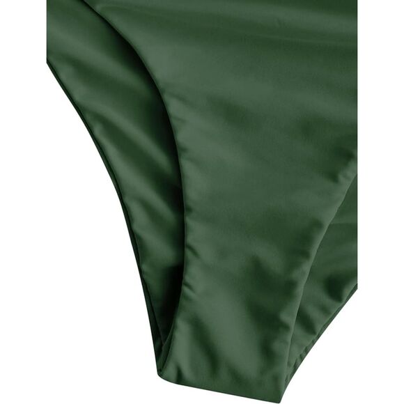 ZAFUL Army Green High Waisted Ruched Tummy Control Bikini Bottoms Sz L - Picture 4 of 9